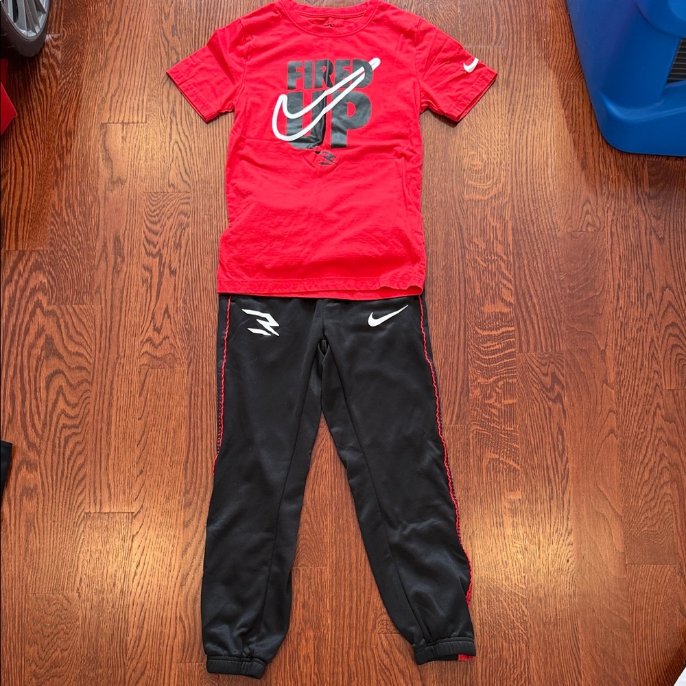 Nike boys Red Top and Black Joggers Set